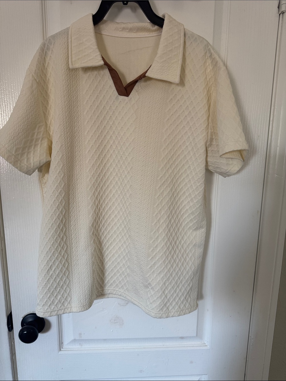 Cream Textured Short-Sleeve Polo Shirt